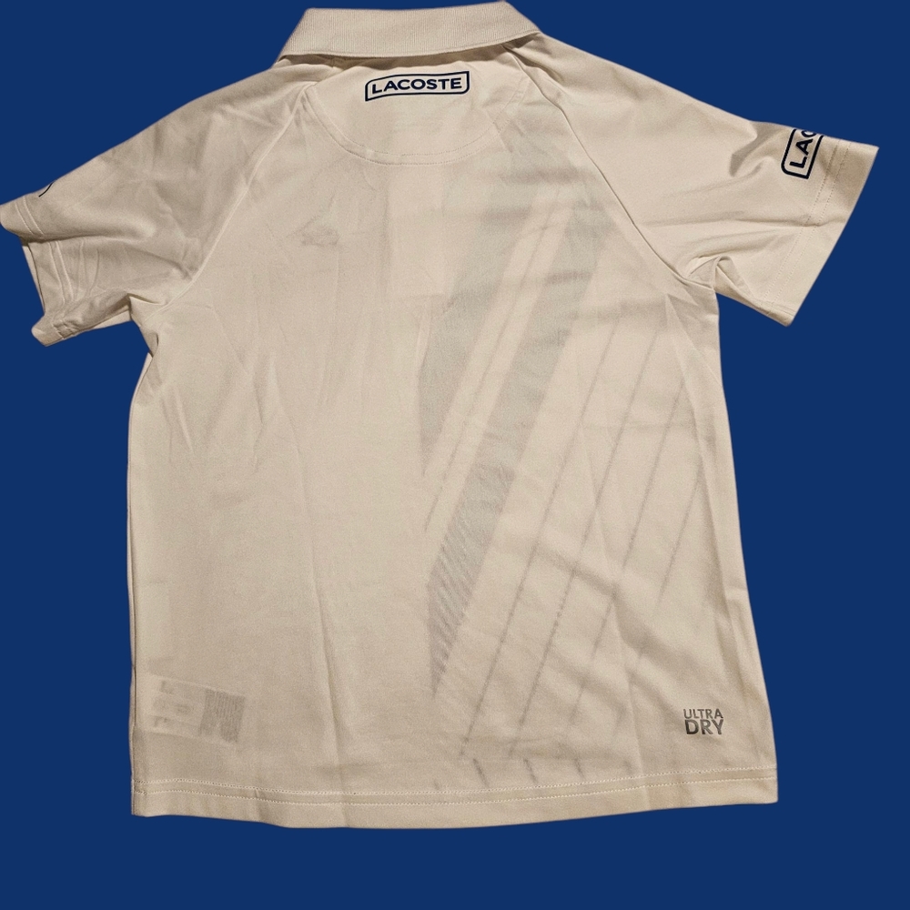Lacoste Novak Djokovik Performance Polo Shirt Tennis White Blue Boy's Size 6 EUC - Picture 4 of 8
